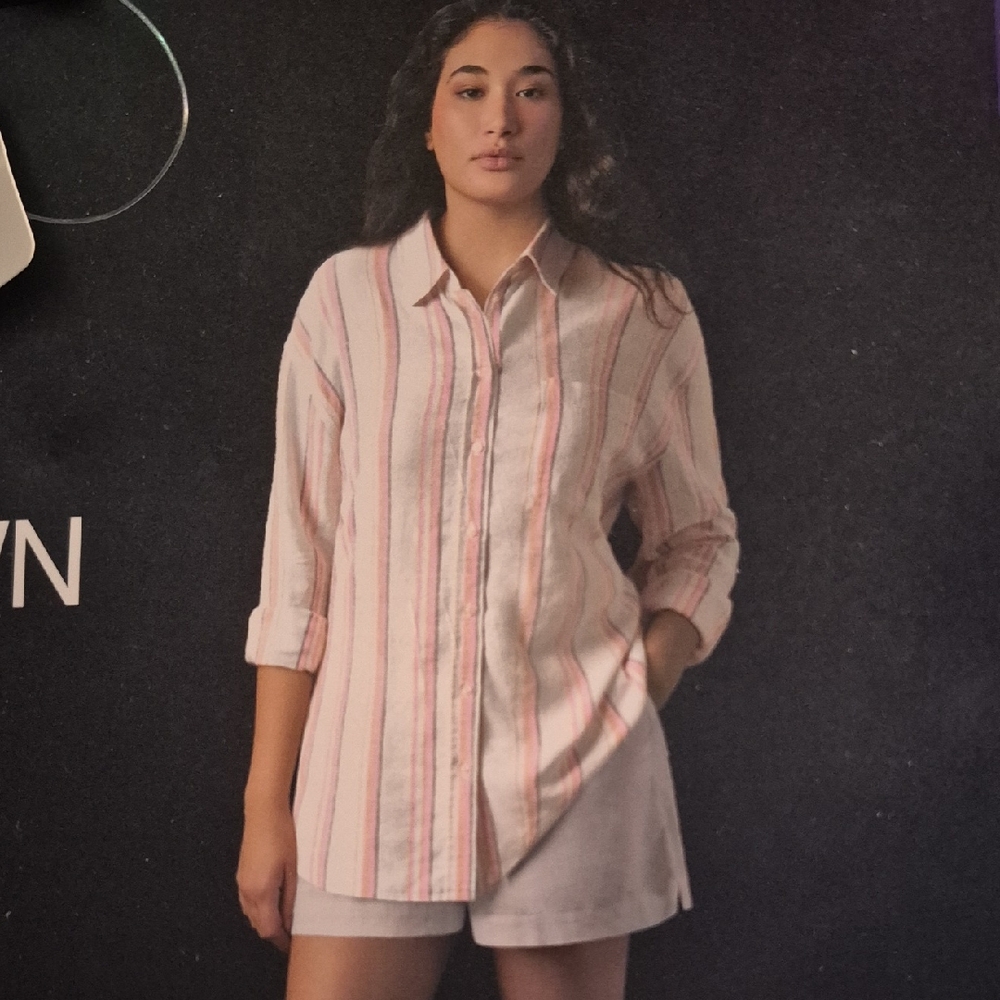 GAP Pink and White Striped Button-Down Shirt